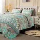 Mooreeke 3 Pieces Bohemian Quilt Set King Size Boho Striped Pattern Bedspread...