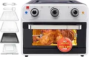Sensio Home Mega 21L Capacity Air Fryer Oven, Family Size Healthy Cooking, 1800W Multifunctional, Rotisserie Bake Broil Toast Timer, Oil Free Cooking, Full Accessory Set, Stainless Steel Finish