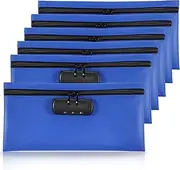[LEIFIDE] 6 Pcs Money Bag with Lock 11 x 5.5 Inches Locking Accessories Pouch Lockable Bag Locking Storage Bag Cash Bag with Lock and Zipper Closure for Storing Coins Checks Documents (Navy Blue, PU)