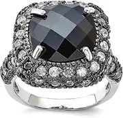 [JewelryWeb] 925 Sterling Silver Polished and Black Plating CZ Simulated Diamond Ring Size 6 16mm Wide Band Style-Ring for Women
