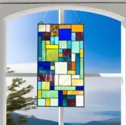 Tiffany Style Stained Glass Panel Suncatcher - Geometric Pattern Design 13x23in