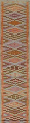 Colorful 3'x16' Runner Rug South Western Wool Oriental Handmade Flat Weave Kilim