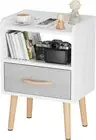 White Night Stand with Drawer, Mid Century Modern Bedside Table, Sturdy Wood Nig