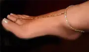 Barefoot Anklet Thong Crystal Aurora Borealis Gold gep