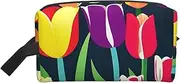 [FSCEV] Colorful Tulips Storage Bag Toiletry Bag Travel Bag Cute Cosmetic Bag Makeup Accessories, White, One Size