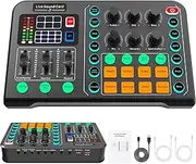 AnnuoYi Professional Audio Mixer,Audio Interface with DJ Mixer Live Sound Card Effects and Voice Changer,48V Phantom Power Stereo DJ Studio Streaming, Prefect for Streaming/Podcasting/Gaming