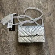 *NWT* Nicole Miller Silver Mermaid Sequin Chain Strap Crossbody Small Bag Purse