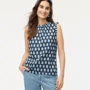 J Crew Printed linen-blend ruffleneck top Womens XS Blue