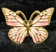 4 Pastel Pink Butterfly Shaped Napkin Rings 4pc 2.25" Enamel Gold Accents Easter