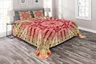 Fabric Quilted Coverlet & Pillow Shams Set, Batik Hippie Red Brown Print