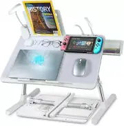 Lap Desk Bed Tray Table Adjustable Laptop Stand for Bed with USB Light Fan Drawe