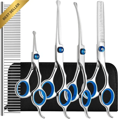Professional 6 in 1 Dog Grooming Scissors Kit, Stainless Steel Safety Round Tips