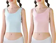[SEAUR] Girls Stretch Crop Tank Top Seamless Training Bra Breathable Sleeveless Cami Undershirts Lightly Padded Sport Bralette