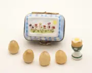 New French Limoges Trinket Box Easter Egg Carton Painted Hens & Eggs and Egg Cup