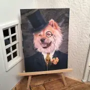 Miniature Dollhouse Shadow Box Wall Art Chow with Monocle Portrait Handmade
