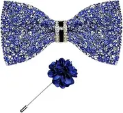 [DiBanGu] Rhinestone Bow Ties for Men Sequin Diamond Pre-tied Bowtie with Ring Adjustable Length and Lapel Pin Wedding Party