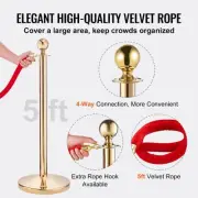 Stainless Steel Queue Stanchions with Red Velvet Ropes, 4-Pack Crowd Divider