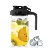 32oz Mason Jar Pour Spout Lid -glass Pitcher With Lid ,breast Milk Pitcher,seal For Juice,milk,coff BlackTransparent