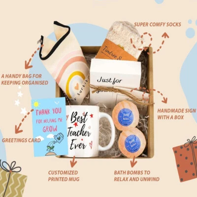 Teacher Gift Box Thank You Bag For Teachers Day Gift Basket With Socks Mug Cards