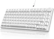 YINDIAO AK820 Mechanical Keyboard with CNC Knob Control,75% ANSI Layout,81Keys Gasket Mount Wired Gaming Keyboard,5 Sound Absorbing Foam,Hot-swap Blue Switch,Blue Backlit,for PC,MAC (White)