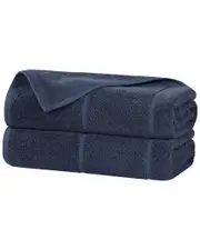 Superior Set of 2 Mile Smart Twist Cotton Medium Weight Solid Broad Border Bath Sheets