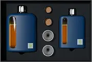Ragproper Modern Glass Hip Flask for Men with Cork & Silicone Lid Liners - Durable Silicone Covered Flask for Whiskey, & Other Liquor (Single Shot 100ml + Double Shot 240ml, Seabird Blue)