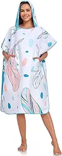 FLYILY Changing Towel Poncho Hooded light weight Microfiber Surf wetsuit Changing with Pocket, Adults/Kids Beach Swimming Changing Towel (Feather, L)