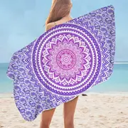 Mandala Over White Microfiber Beach Towel