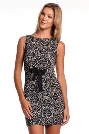 Love Moschino Jersey Jacquard Waist Tie-Up Dress Black White Mini Sleeveless NEW