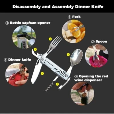Outdoor Camping Stainless Steel Folding Tableware Fork Knives Spoon Opener Au