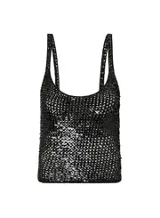 Matteau | Crochet Sequins Tank in Black | The UNDONE
