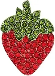 [JDONL] Enamel Red Strawberry with Flower Green Leaf Brooch Sweet Cute Rhinestone Fruit Strawberry Brooch Pin Weddings Party Jewelry Accessories