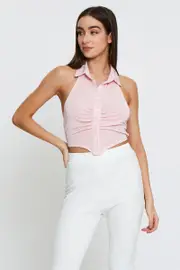 Pink Button Front Top Sleeveless - Size L, Women's Tank Semi Crop