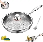 Titancore Titanium Hammered Pan Pro, 2025 New 100% Pure Titaniums Frying Pan Multifunctional Non Stick, Wok Induction Gas Electric Stoves (L:11.02in/28cm,with Cover)