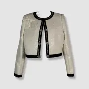 Alice + Olivia Women's Ivory Wool Sequins Embellished Gwyneth Jacket Size S