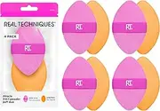Real Techniques 4 Pack Miracle 2-In-1 Powder Puffs, Dual-Sided Makeup Blending Puff, Reversible Elastic Band, Precision Makeup Sponge and Powder Puff, For Liquid, Cream and Powder Products