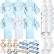 [Bonuci] 24 Pcs Bridal Shower Gift Set Include Bride Bridesmaids Robes Hair Claws Scrunchies Fluffy Socks for Wedding Party