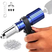 Rivet Gun Adapter, Electric Power Drill Riveting Attachment, Cordless Riveting Gun Drill Tool Aluminum Alloy Adapter Accessories, Removable Plastic Handle, 4 Rivet Head, 200 Blind Rivets