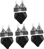 [WRITWAA] Sets Lace Underwear Set for Lady Honeymoon Elegant Undergarments Women's Lace and Panty Attractive Bralette for Wedding Night Black