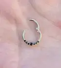 16G Hinged Nose Ring Septum Clicker Cartilage Black Diamonds 14k Solid Gold