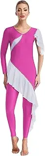 [TiaoBug] Ballet Dance Unitards for Women Single Long Sleeve Ruffled Jumpsuit Spandex Bodysuit Gymnastics Leotard