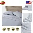 Deep Pocket King Sheet Set in Blue/White Ticking Stripe - Crisp Cotton Percale