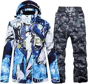 [Yytcsjz] Men's Winter Snowsuit, Mens Waterproof Windproof Mountain Jacket and Pant Skisuit Sets, Outdoor Sports Heated Coat Hooded Ski Suit, for Outdoor Skiing Activities (Color : E Blue, Size : X-Large)