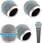 4 pcs Metal Microphone Mesh Heads, DaKuan Microphone Metal Head with Sponge, Compatible with Beta58a, SM58, PGX24, SLX4, SM58LC Microphone, Blue Steel Mesh, Silver Microphone Grille Head
