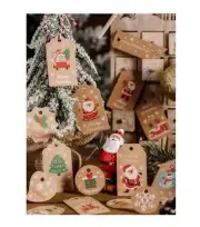 100 PCS Christmas Cartoon Graphic Gift Wrap Tags with Strings Holiday Gift Tags