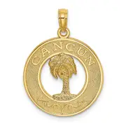 14k Yellow Gold CANCUN w/Palm Tree Circle Charm