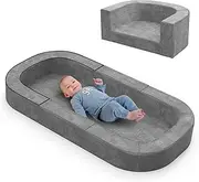 cutebeams 4 in 1 Portable Toddler Travel Bed and Sofa- Kids Floor Cot, Floor Bed for Newborn, Infant and Toddler 0-3yr Old, Size S, Grey
