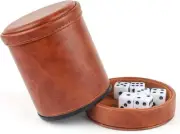 Brown PU Leather Dice Cup with Lid, Velvet Interior Quiet Shaker