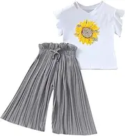 [Generic] Mom and Toddler Matching Clothes Toddler Kids Girls Clothing Sets Summer Sunflower T Shirt Tops Chiffon Ruched Loose Pants Outfits Children Clothes New Baby Blanket Gift