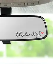 RACOONA Rearview Mirror Decal,Hello Beautiful Decal,Car Accessories Stickers Rearview Mirror Sticker (Black&Red)